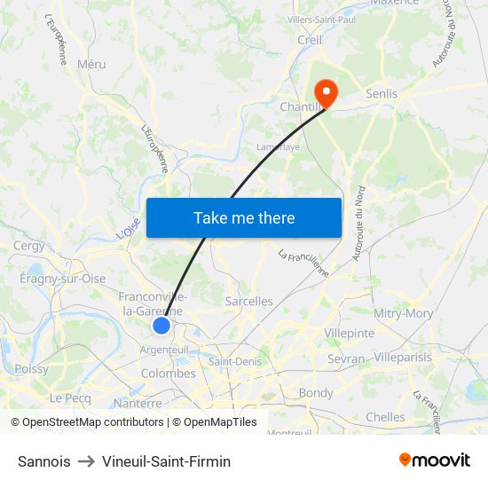 Sannois to Vineuil-Saint-Firmin map