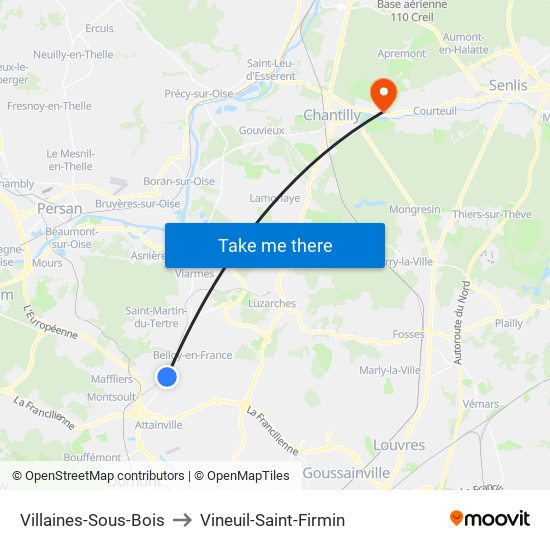 Villaines-Sous-Bois to Vineuil-Saint-Firmin map