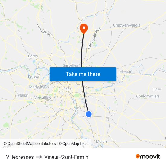 Villecresnes to Vineuil-Saint-Firmin map