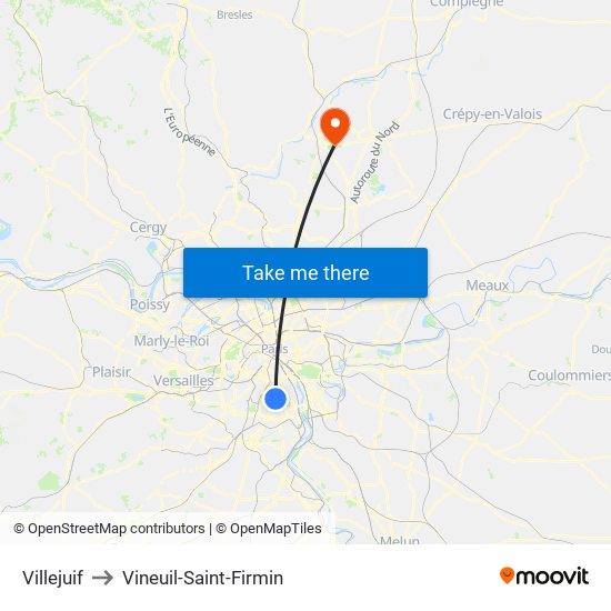 Villejuif to Vineuil-Saint-Firmin map