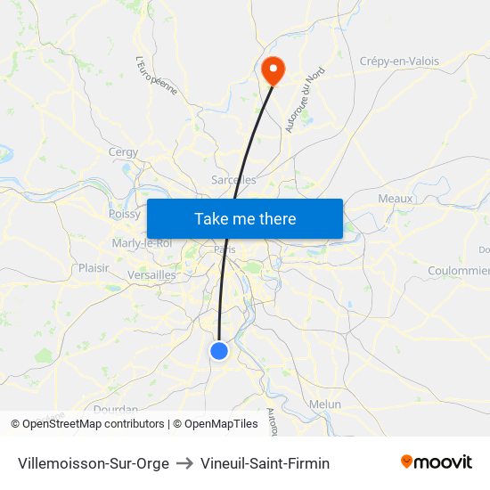 Villemoisson-Sur-Orge to Vineuil-Saint-Firmin map
