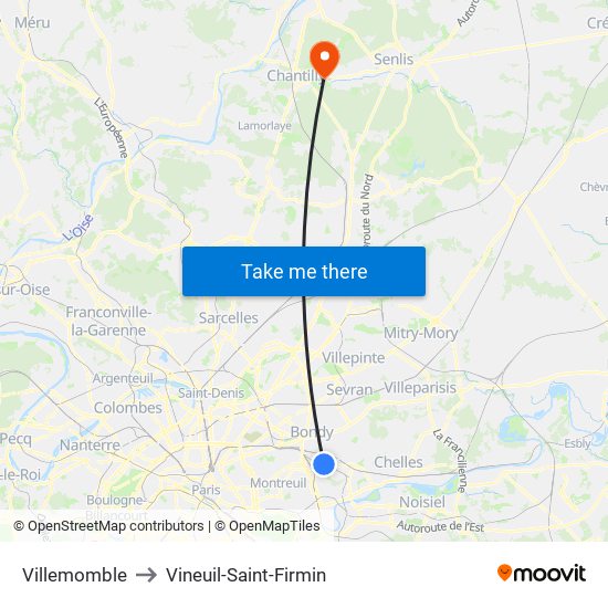Villemomble to Vineuil-Saint-Firmin map