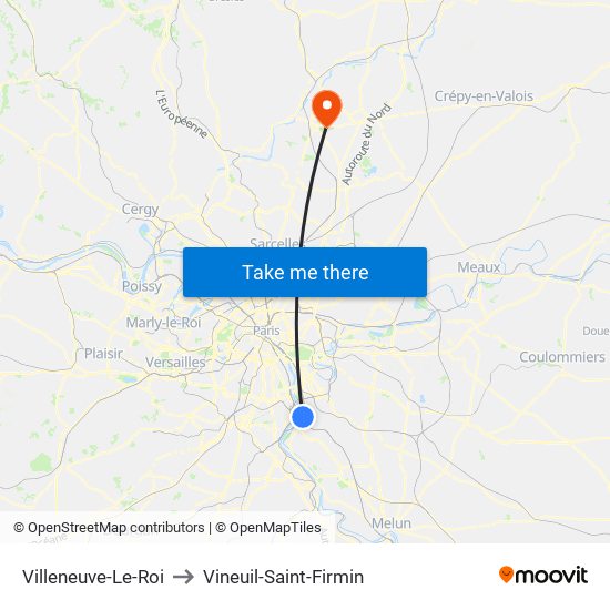 Villeneuve-Le-Roi to Vineuil-Saint-Firmin map