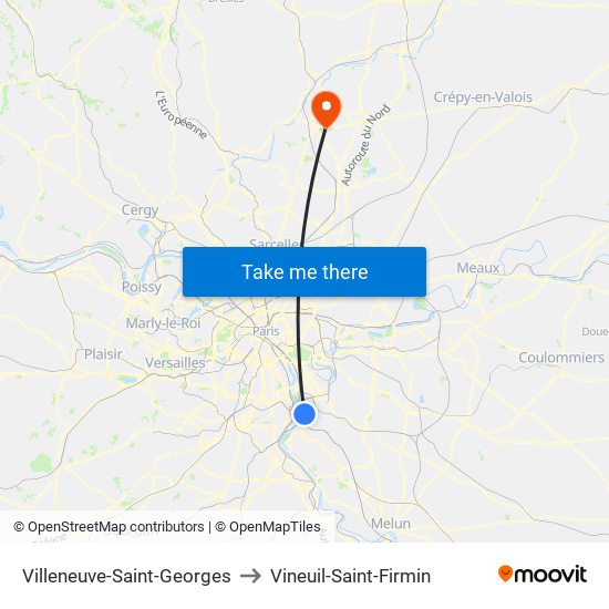 Villeneuve-Saint-Georges to Vineuil-Saint-Firmin map