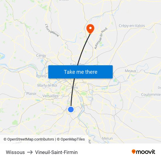 Wissous to Vineuil-Saint-Firmin map