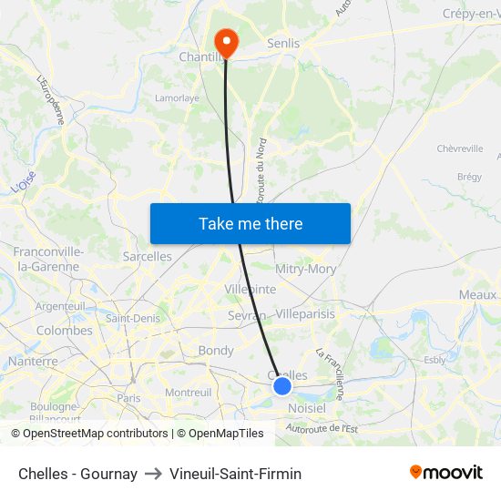 Chelles - Gournay to Vineuil-Saint-Firmin map