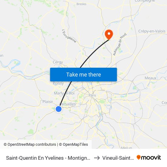 Saint-Quentin En Yvelines - Montigny-Le-Bretonneux to Vineuil-Saint-Firmin map