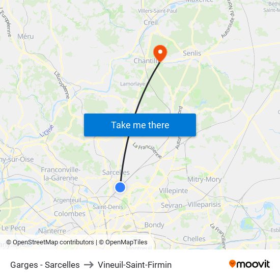 Garges - Sarcelles to Vineuil-Saint-Firmin map