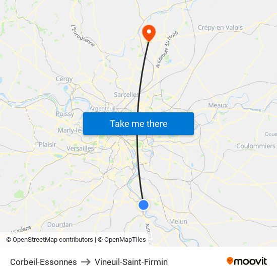 Corbeil-Essonnes to Vineuil-Saint-Firmin map