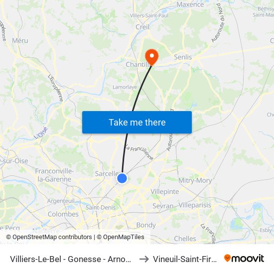 Villiers-Le-Bel - Gonesse - Arnouville to Vineuil-Saint-Firmin map