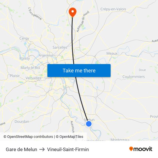 Gare de Melun to Vineuil-Saint-Firmin map