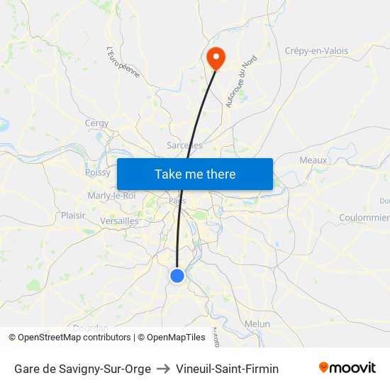 Gare de Savigny-Sur-Orge to Vineuil-Saint-Firmin map