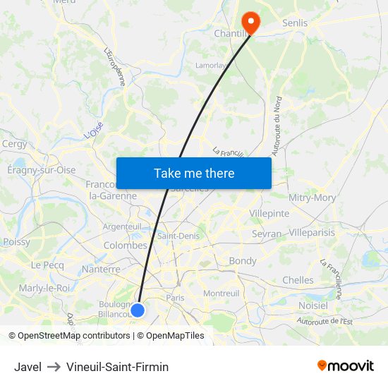 Javel to Vineuil-Saint-Firmin map