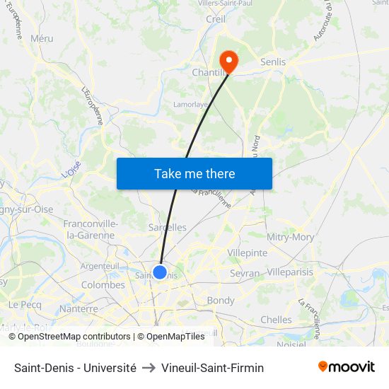 Saint-Denis - Université to Vineuil-Saint-Firmin map