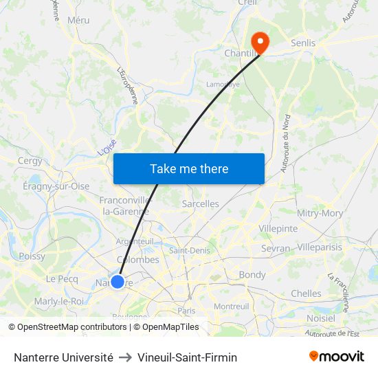 Nanterre Université to Vineuil-Saint-Firmin map