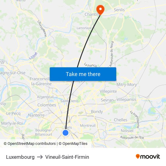 Luxembourg to Vineuil-Saint-Firmin map