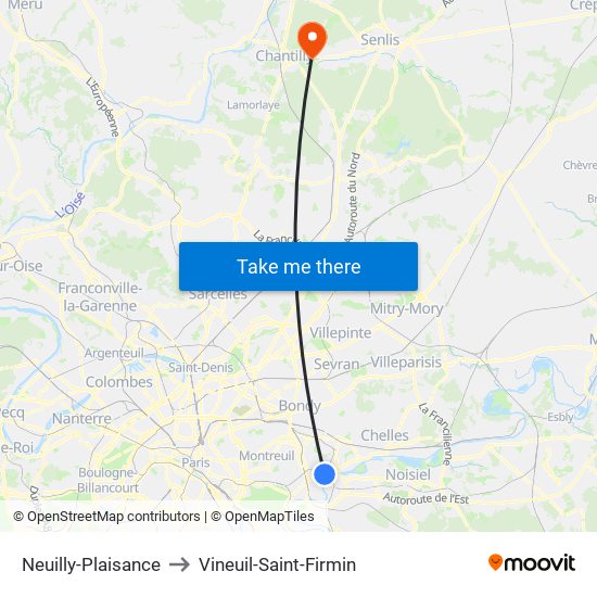 Neuilly-Plaisance to Vineuil-Saint-Firmin map