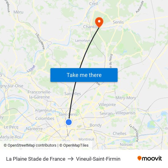 La Plaine Stade de France to Vineuil-Saint-Firmin map