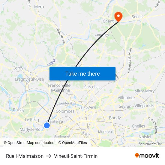 Rueil-Malmaison to Vineuil-Saint-Firmin map
