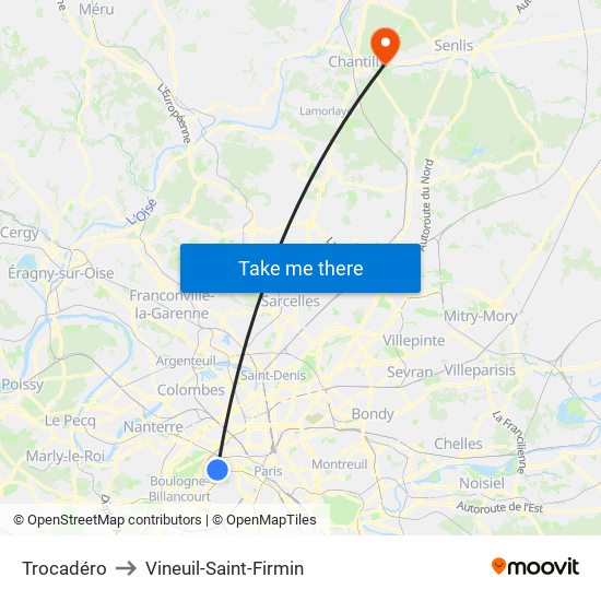 Trocadéro to Vineuil-Saint-Firmin map