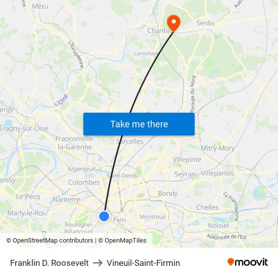 Franklin D. Roosevelt to Vineuil-Saint-Firmin map