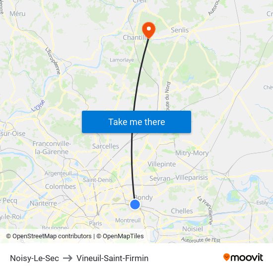 Noisy-Le-Sec to Vineuil-Saint-Firmin map