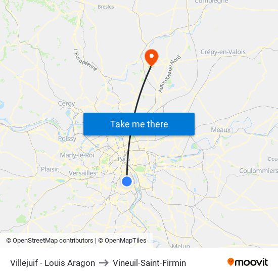 Villejuif - Louis Aragon to Vineuil-Saint-Firmin map