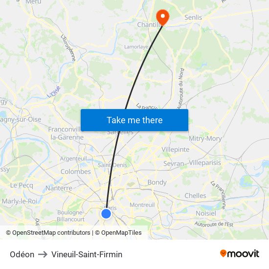Odéon to Vineuil-Saint-Firmin map