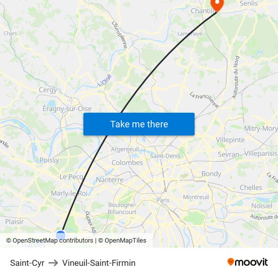Saint-Cyr to Vineuil-Saint-Firmin map