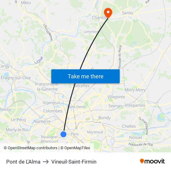 Pont de L'Alma to Vineuil-Saint-Firmin map