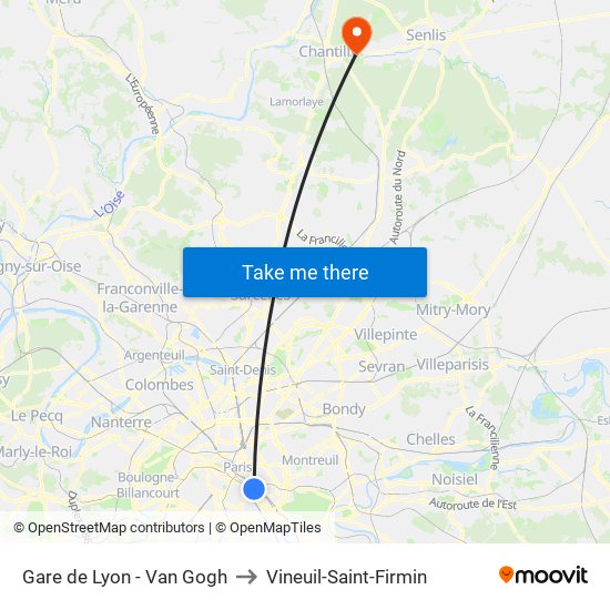 Gare de Lyon - Van Gogh to Vineuil-Saint-Firmin map