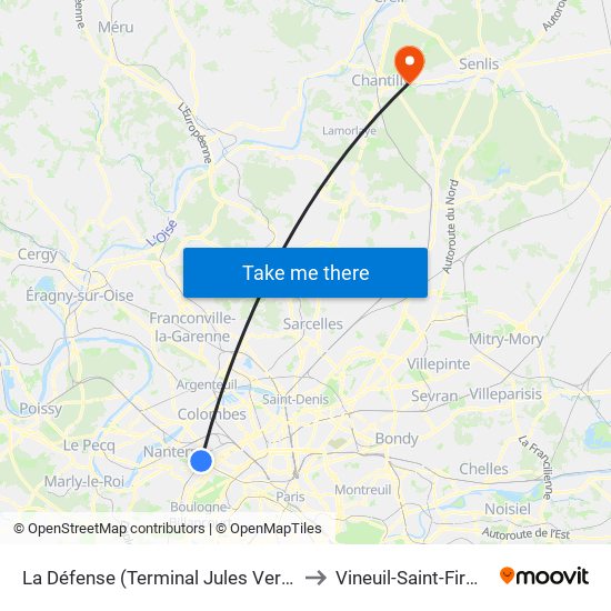La Défense (Terminal Jules Verne) to Vineuil-Saint-Firmin map