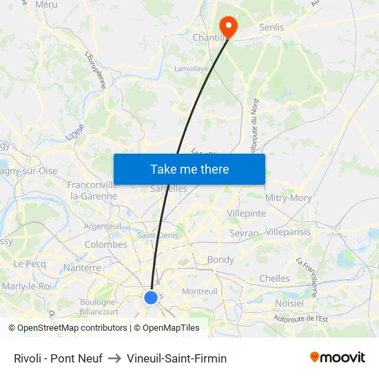 Rivoli - Pont Neuf to Vineuil-Saint-Firmin map