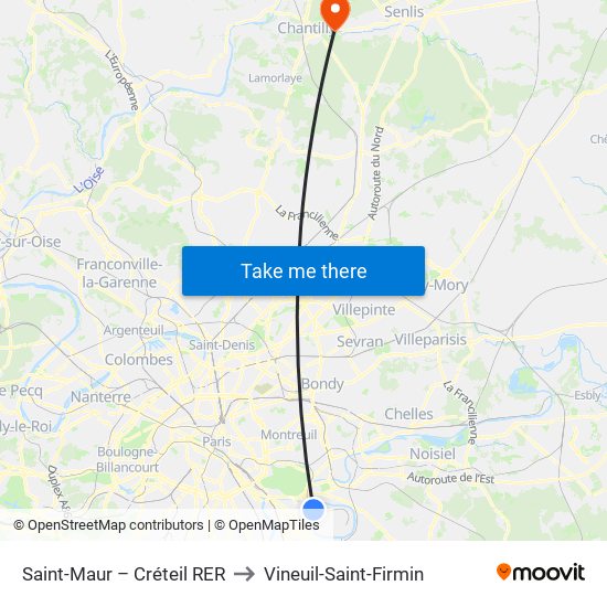 Saint-Maur – Créteil RER to Vineuil-Saint-Firmin map