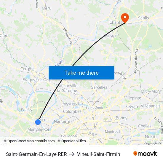 Saint-Germain-En-Laye RER to Vineuil-Saint-Firmin map