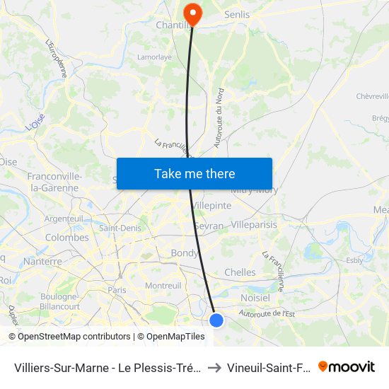 Villiers-Sur-Marne - Le Plessis-Trévise RER to Vineuil-Saint-Firmin map