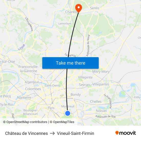 Château de Vincennes to Vineuil-Saint-Firmin map