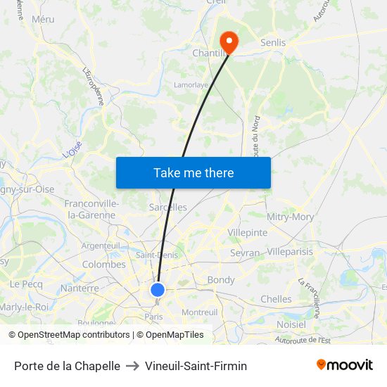 Porte de la Chapelle to Vineuil-Saint-Firmin map