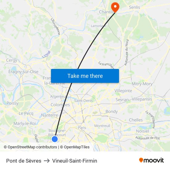 Pont de Sèvres to Vineuil-Saint-Firmin map