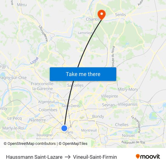 Haussmann Saint-Lazare to Vineuil-Saint-Firmin map