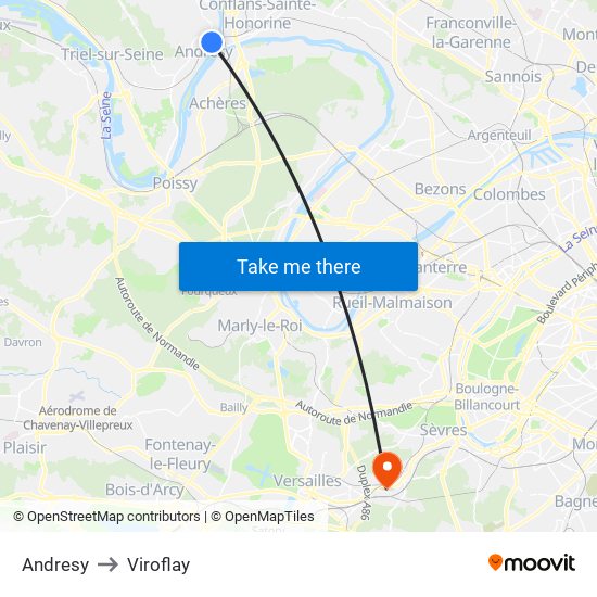 Andresy to Viroflay map