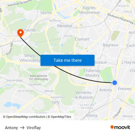 Antony to Viroflay map