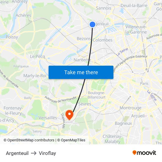 Argenteuil to Viroflay map