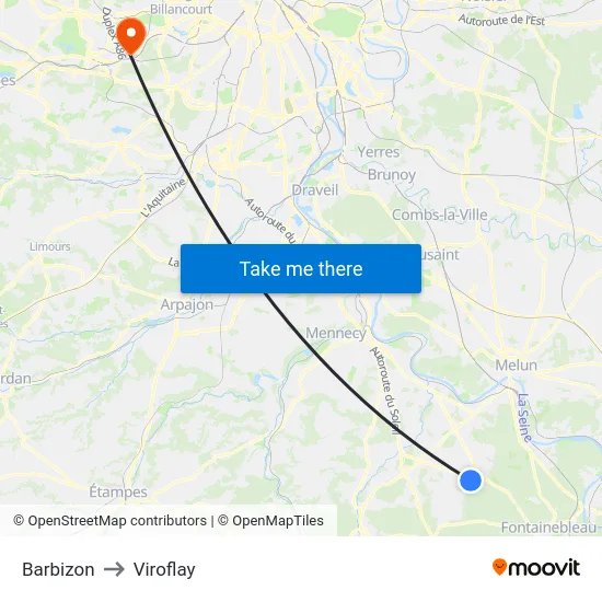 Barbizon to Viroflay map