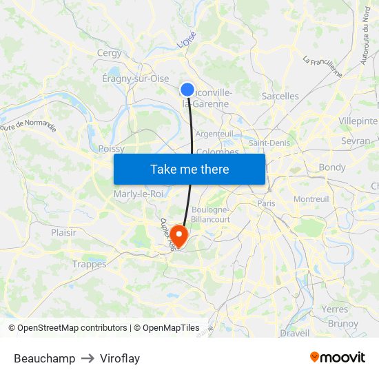 Beauchamp to Viroflay map