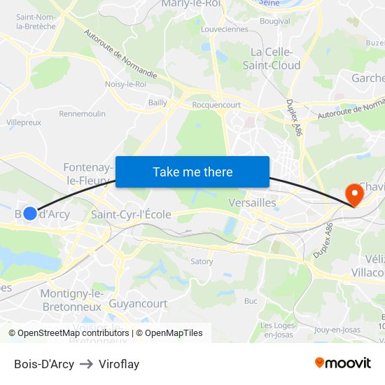 Bois-D'Arcy to Viroflay map