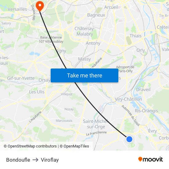 Bondoufle to Viroflay map