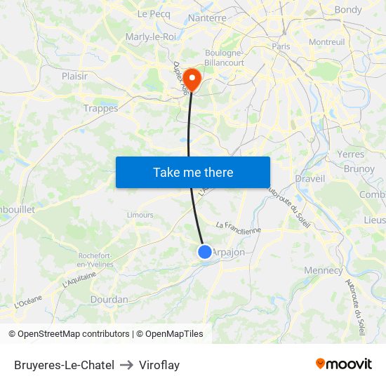Bruyeres-Le-Chatel to Viroflay map
