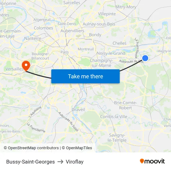 Bussy-Saint-Georges to Viroflay map