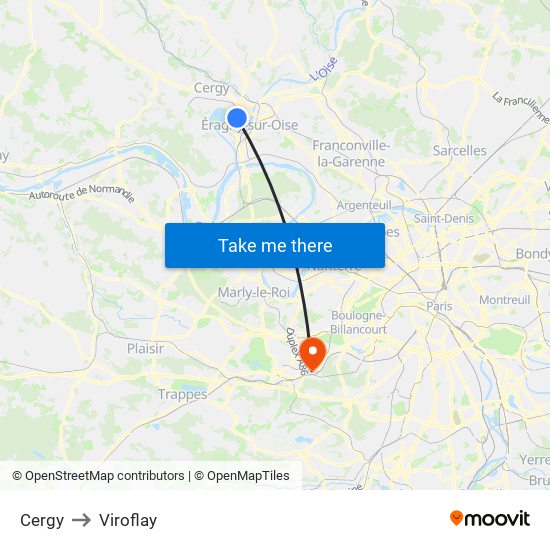 Cergy to Viroflay map